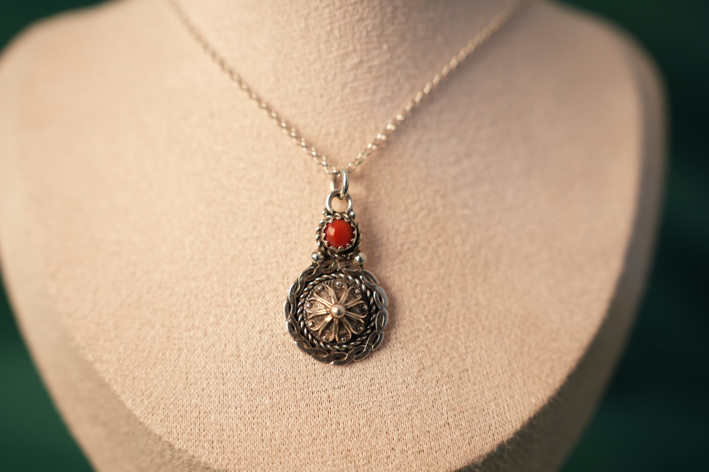 Arabic-Inspired Pendant with Coral Gemstone
