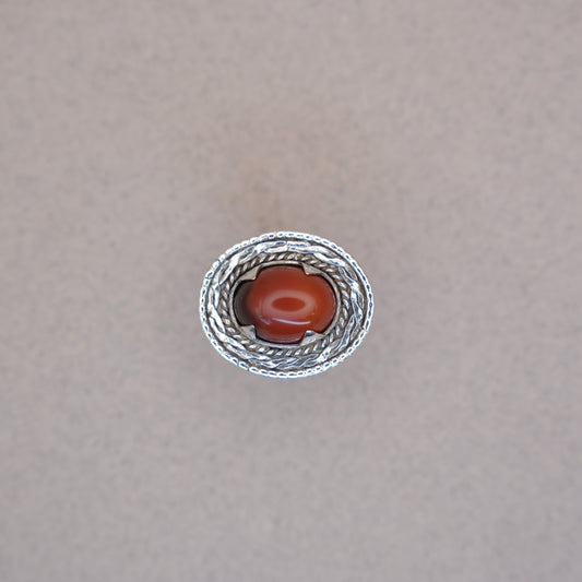 Oval Coral Sterling Silver Ring