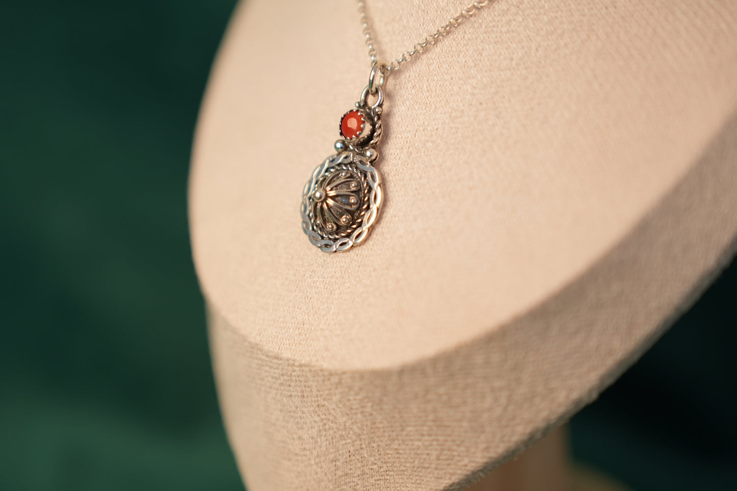Arabic-Inspired Pendant with Coral Gemstone
