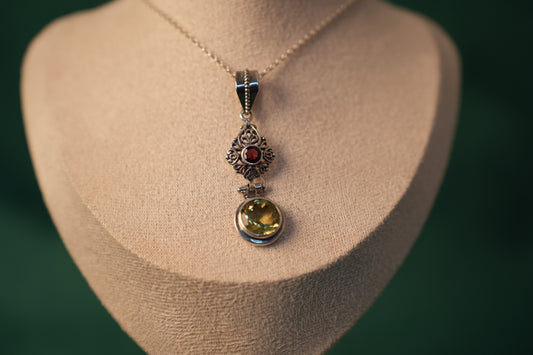 Two-Piece Garnet and Lemon Quartz Pendant