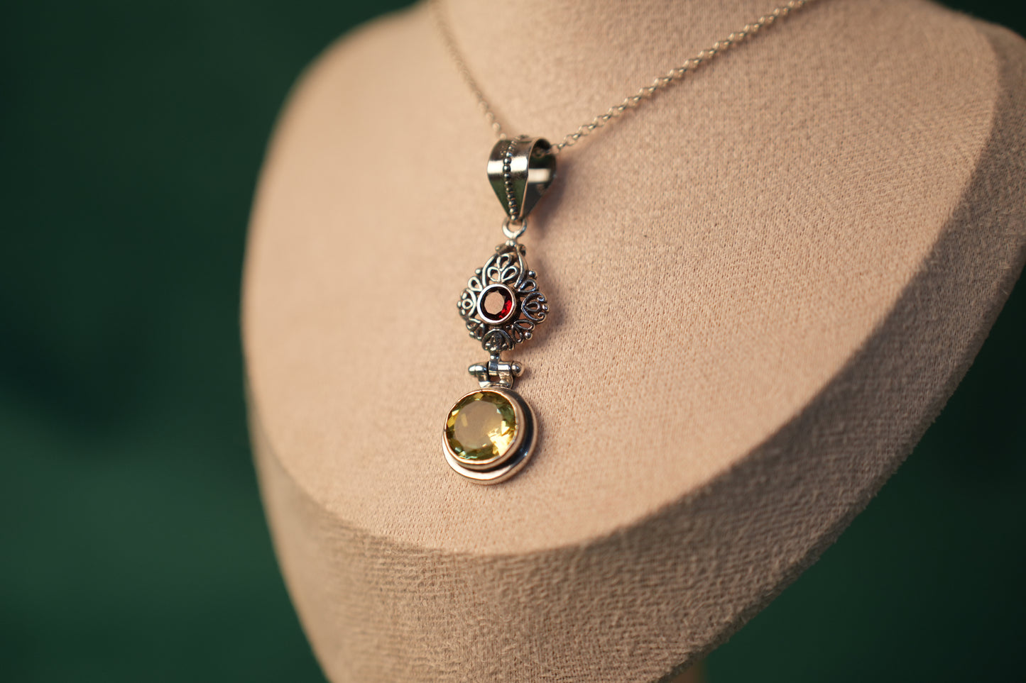 Two-Piece Garnet and Lemon Quartz Pendant