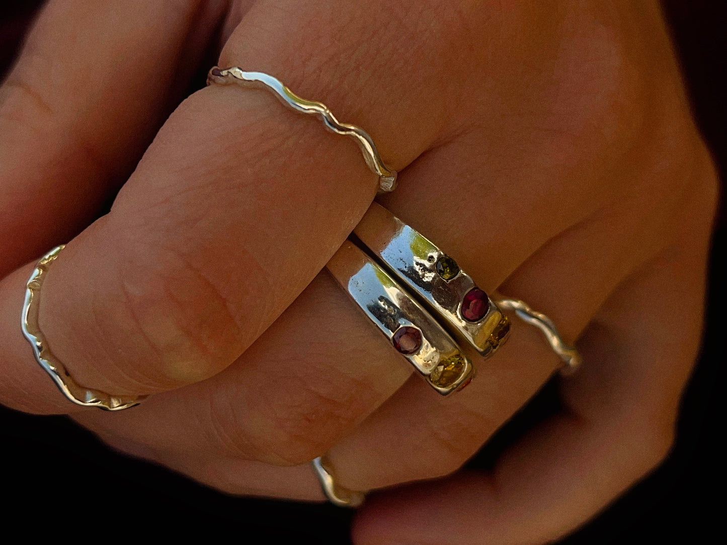 Rounded Sterling Silver Stackable rings with Gemstones